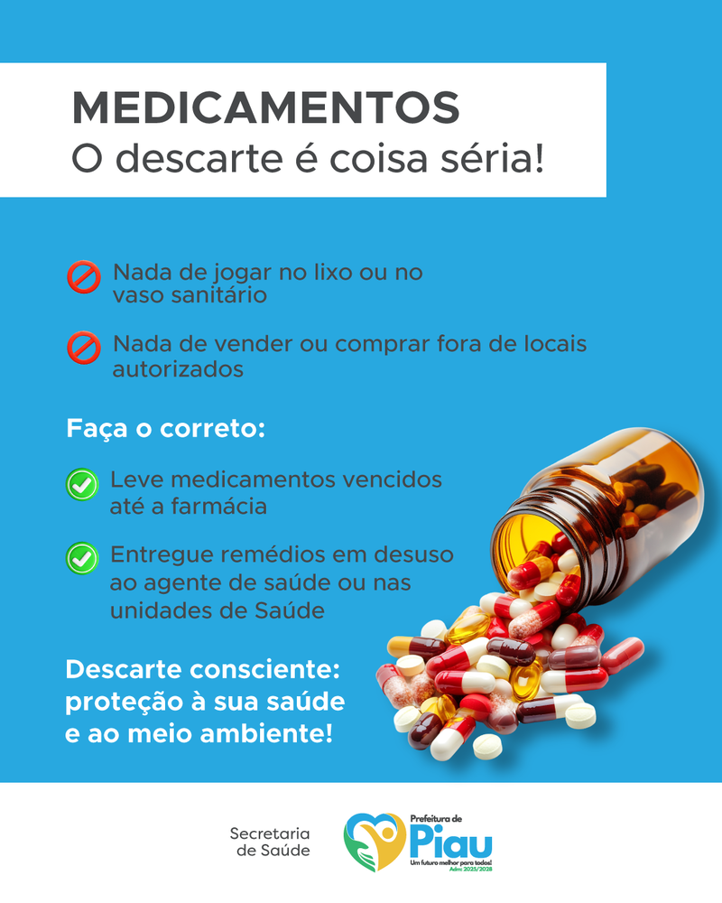 Saúde de Piau alerta sobre descarte correto de medicamentos