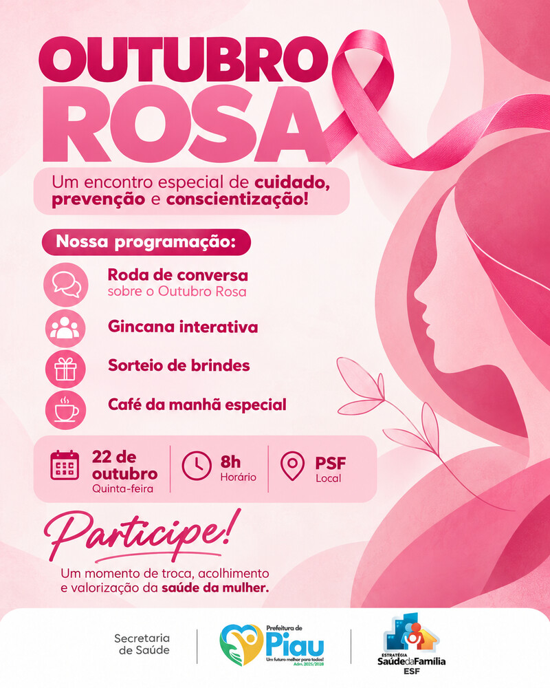Saúde de Piau marca Outubro Rosa com ação especial no dia 22
